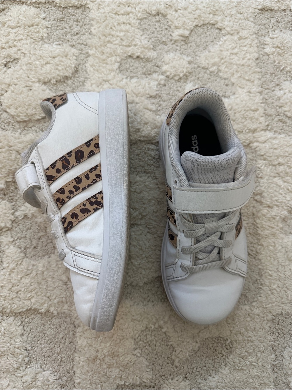adidas White Kids Sneakers with Leopard Trim